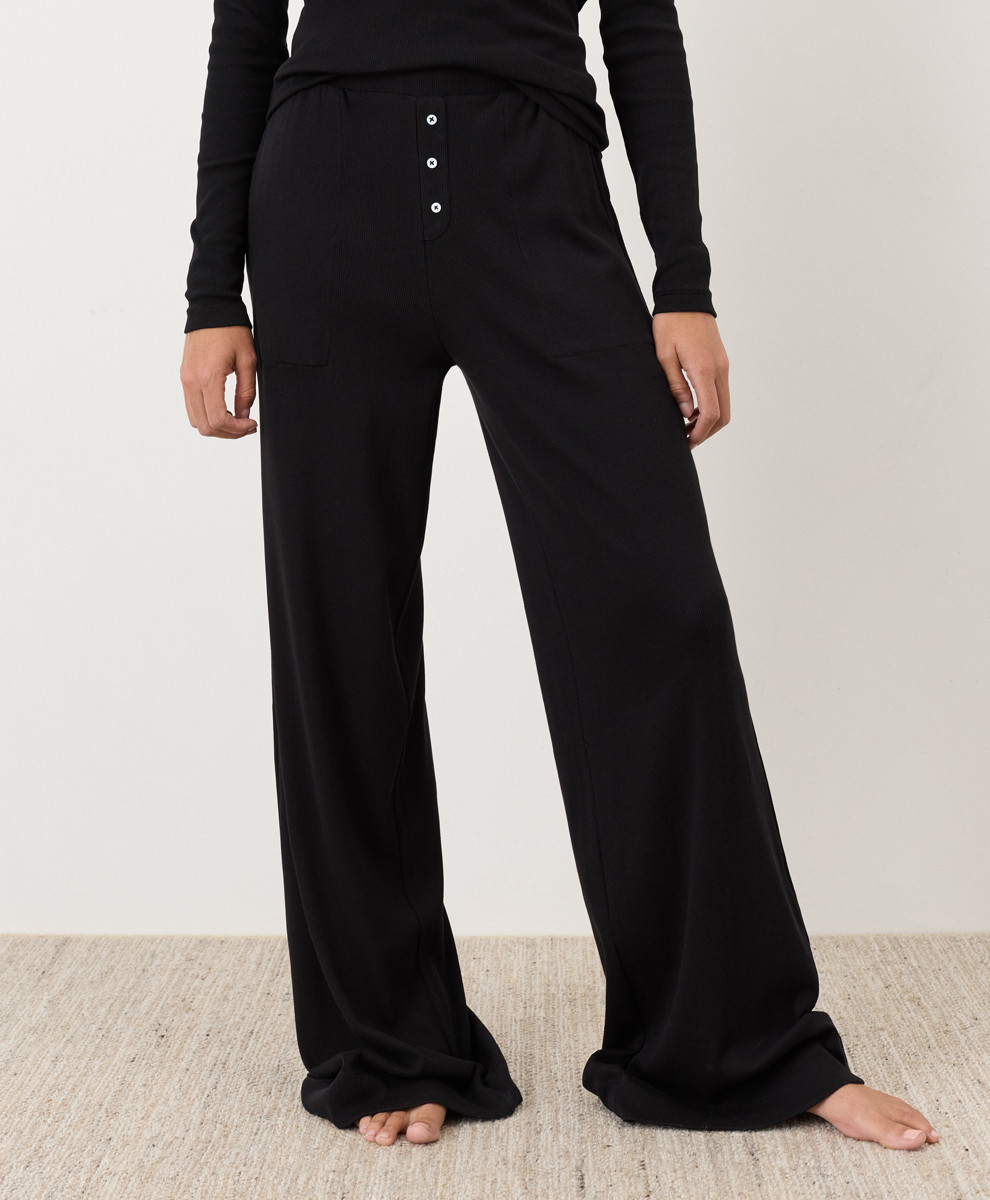 Women's Black Dream Rib Wide Leg Lounge Pant 2XL | Pact Apparel