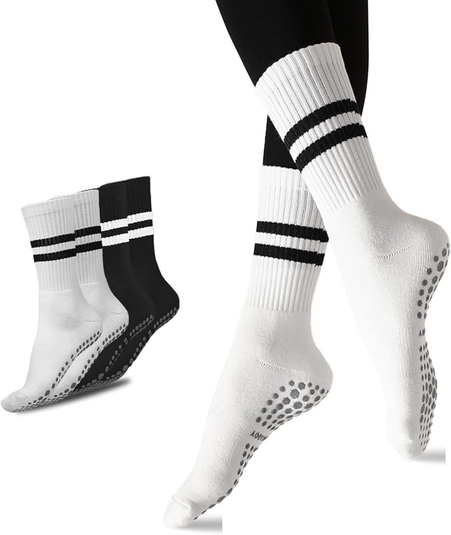 Flydo Pilates Grippy Socks with Grips for Women Yoga Non Slip Long Socks for Pure Barre, Ballet,D... | Amazon (US)
