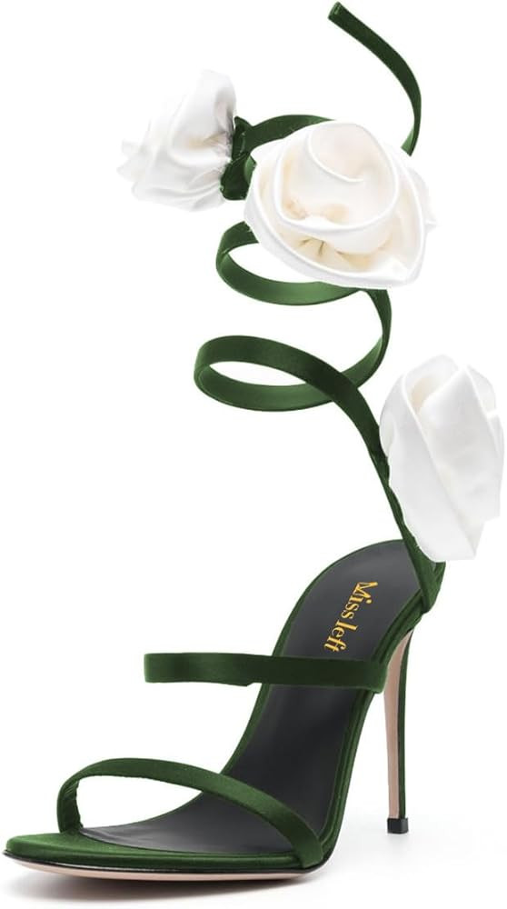 miss left Women Sexy Spiral Ankle Warp Strap Flower Sandals Open Toe Stiletto High Heel Wedding E... | Amazon (US)