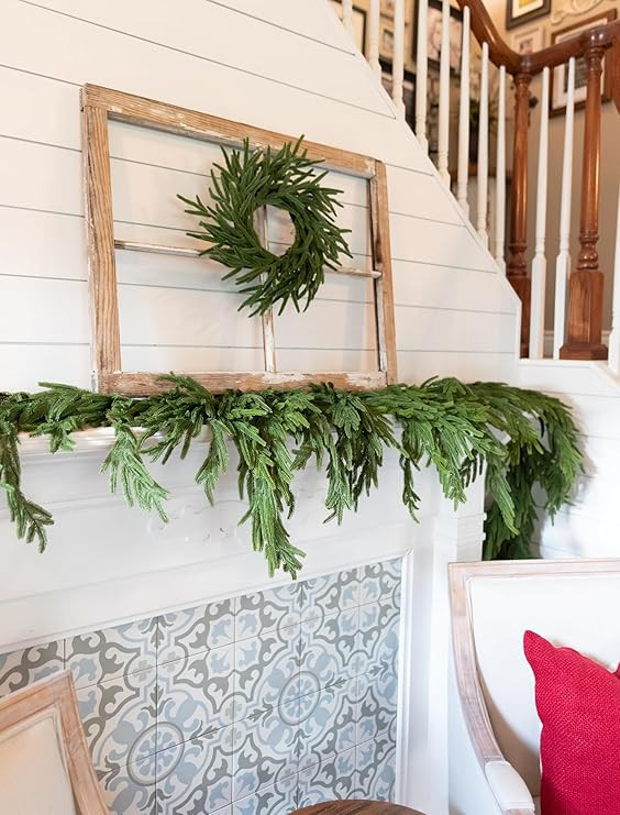 24" Real Touch Norfolk Pine Wreath, Christmas Wreaths for Front Door 24 inch, Green Wreath Christ... | Amazon (US)