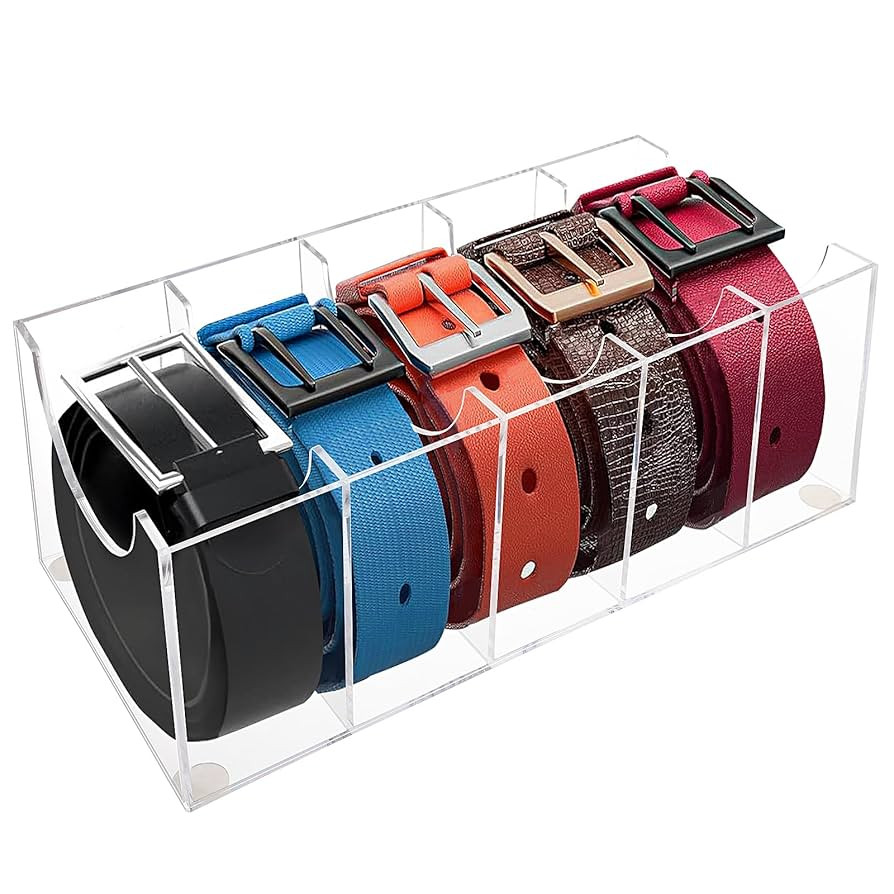 Belt Organizer, Belt Storage Box with 5 Compartments, Acrylic Belt Storage Holder for The Closet,... | Amazon (US)