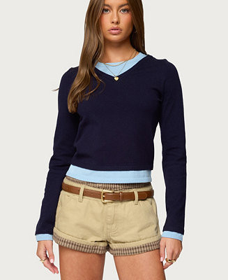 Women's Marthie Layered Knit V Neck Top | Macy's