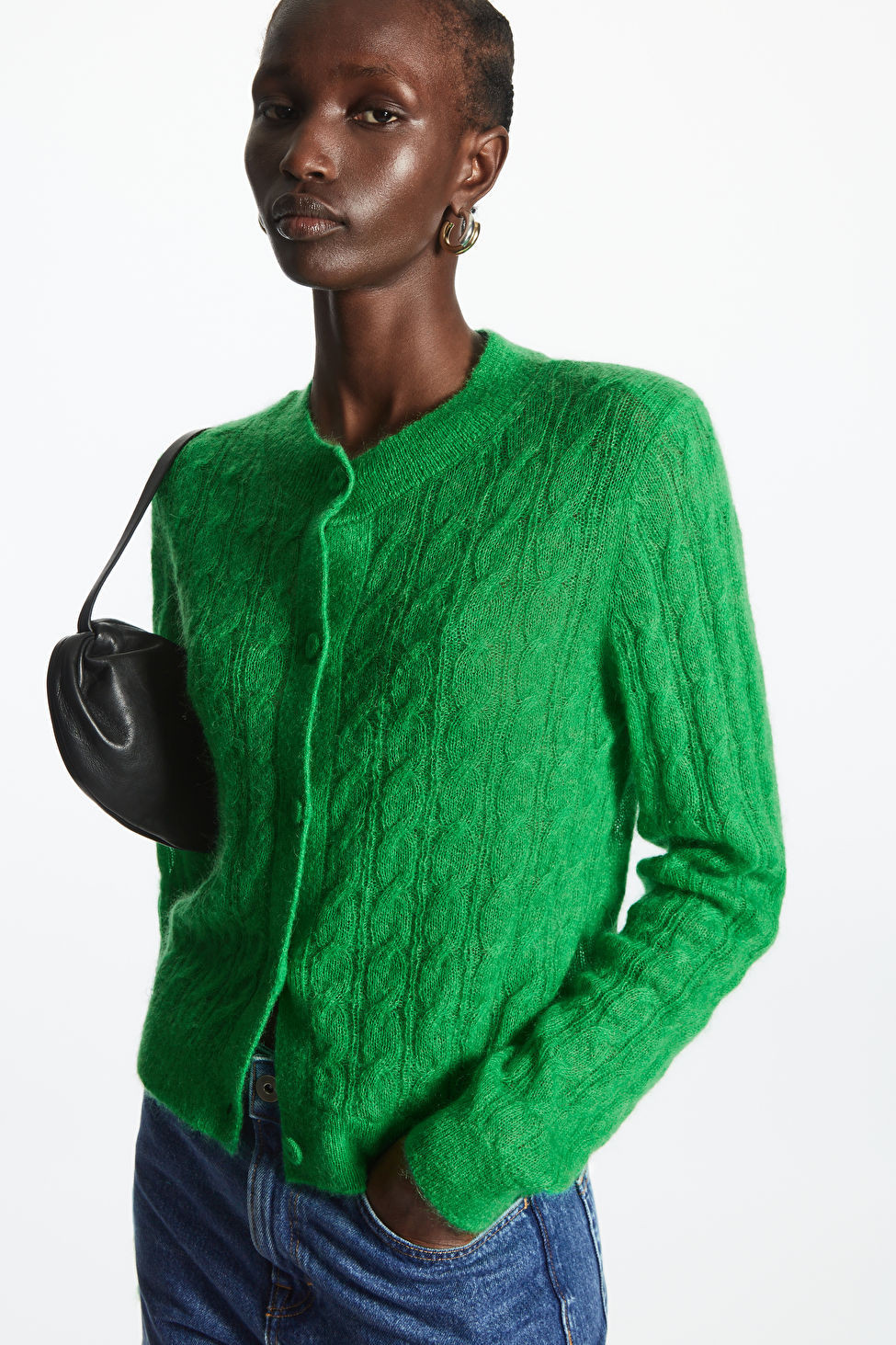 CABLE-KNIT MOHAIR CARDIGAN - BRIGHT GREEN - Knitwear - COS | COS (US)