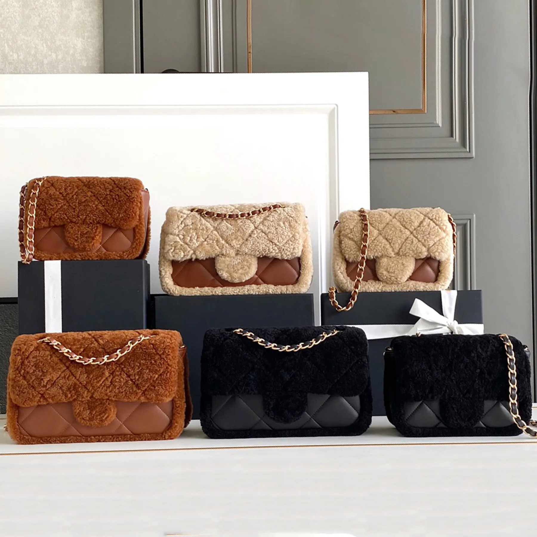 New 10A Flap Bag Luxury Designer Shearling Lambskin Chain Shoulder Bag Golden Hardware Crossbody ... | DHGate