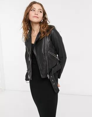 AllSaints - Balfern - Leren bikerjack in zwart | ASOS (Global)