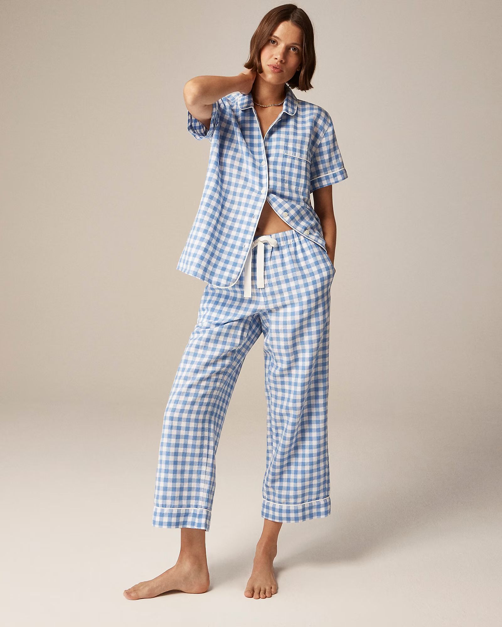 Pajama set in gingham linen-cotton blend | J.Crew US