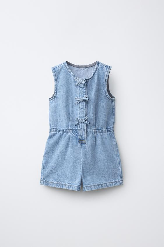 SHORT DENIM JUMPSUIT WITH BOWS | Zara US