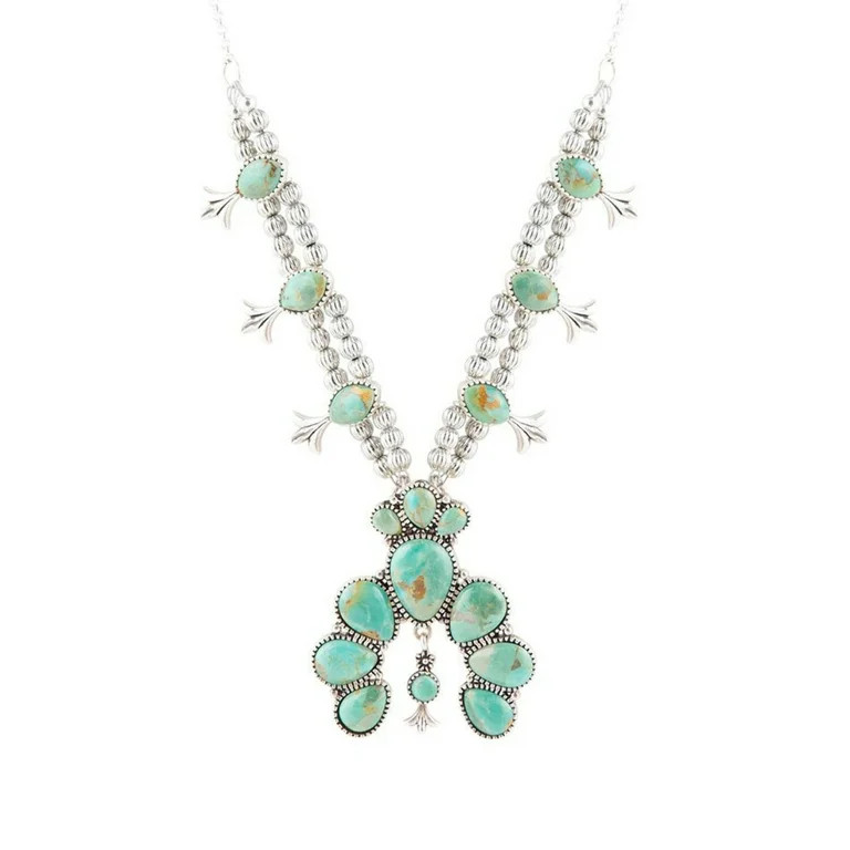 Squash Blossom Statement Blue Turquoise and Sterling Silver Necklace | Walmart (US)