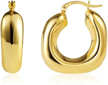 Chunky Hoops Earrings for Women Thick Huggie Hoop Earrings with S925 Sterling Silver Post Lightwe... | Amazon (US)