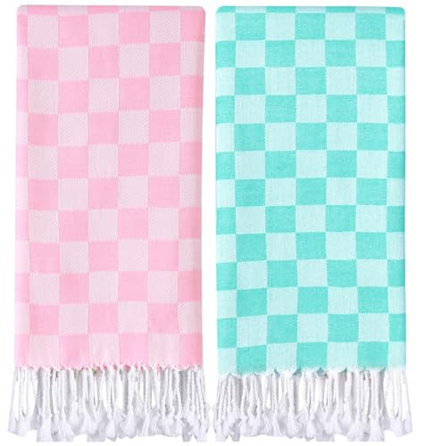 Antfuny 2 Packs Checkered Plaid Travel Towel Turkish Towel Beach Blanket Quick Dry Lightweight Hawaii Summer Vacation Necessities Europe Costa Rica Florida Trip Essentials Airplane Accessories Flight | Amazon (US)