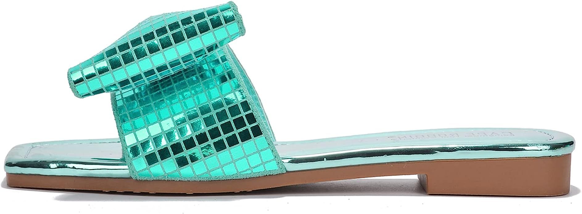 Cape Robbin Botania Slip On Flat Sandals for Women, Women's Square Toe Metallic Sandals with Bow ... | Amazon (US)