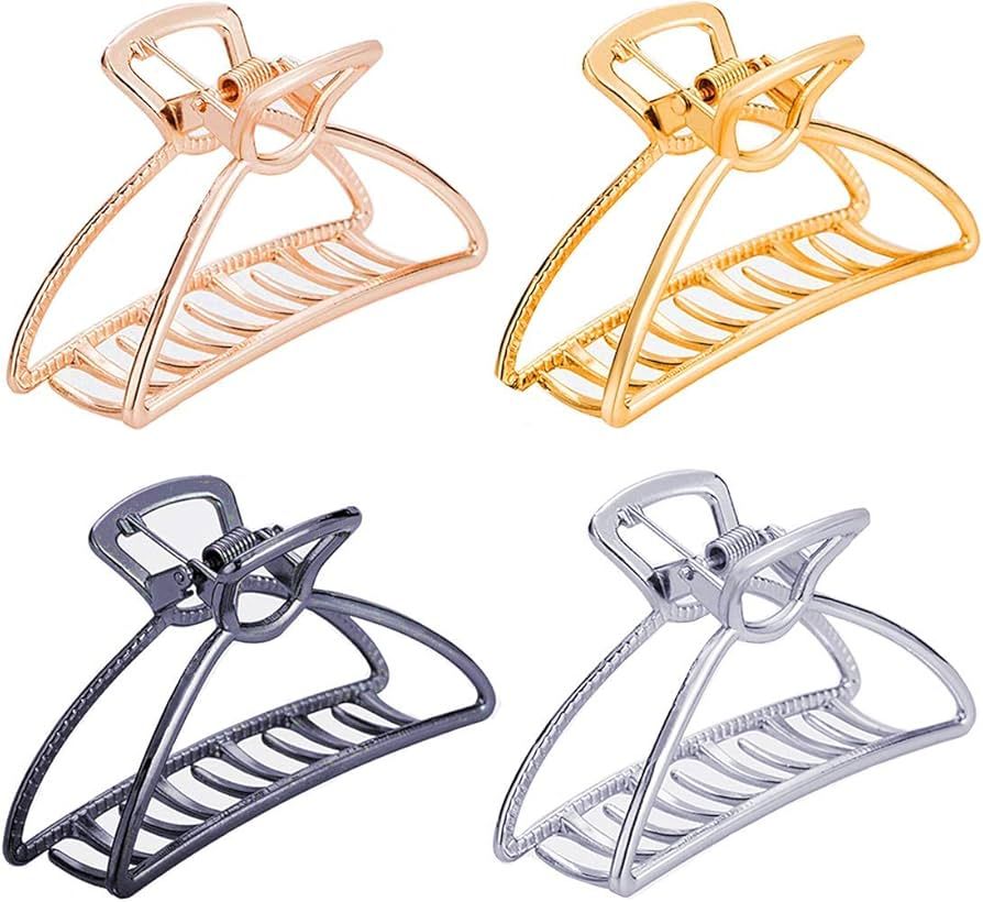 TANG SONG 4PCS Large Metal Hair Claw Clips Hair Catch Barrette Jaw Clamp for Women Half Bun Hairp... | Amazon (US)