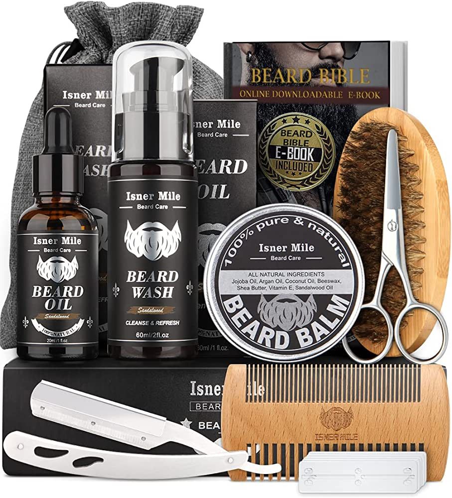 Isner Mile Beard Kit for Men, Grooming & Trimming Tool Complete Set with Shampoo Wash, Beard Care... | Amazon (US)