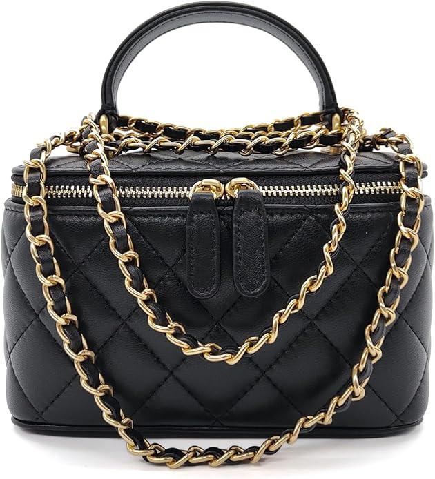 Small Genuine Leather Purse Quilted Crossbody Bag for Women, Mini Top-Handle Shoulder Handbag w/G... | Amazon (US)