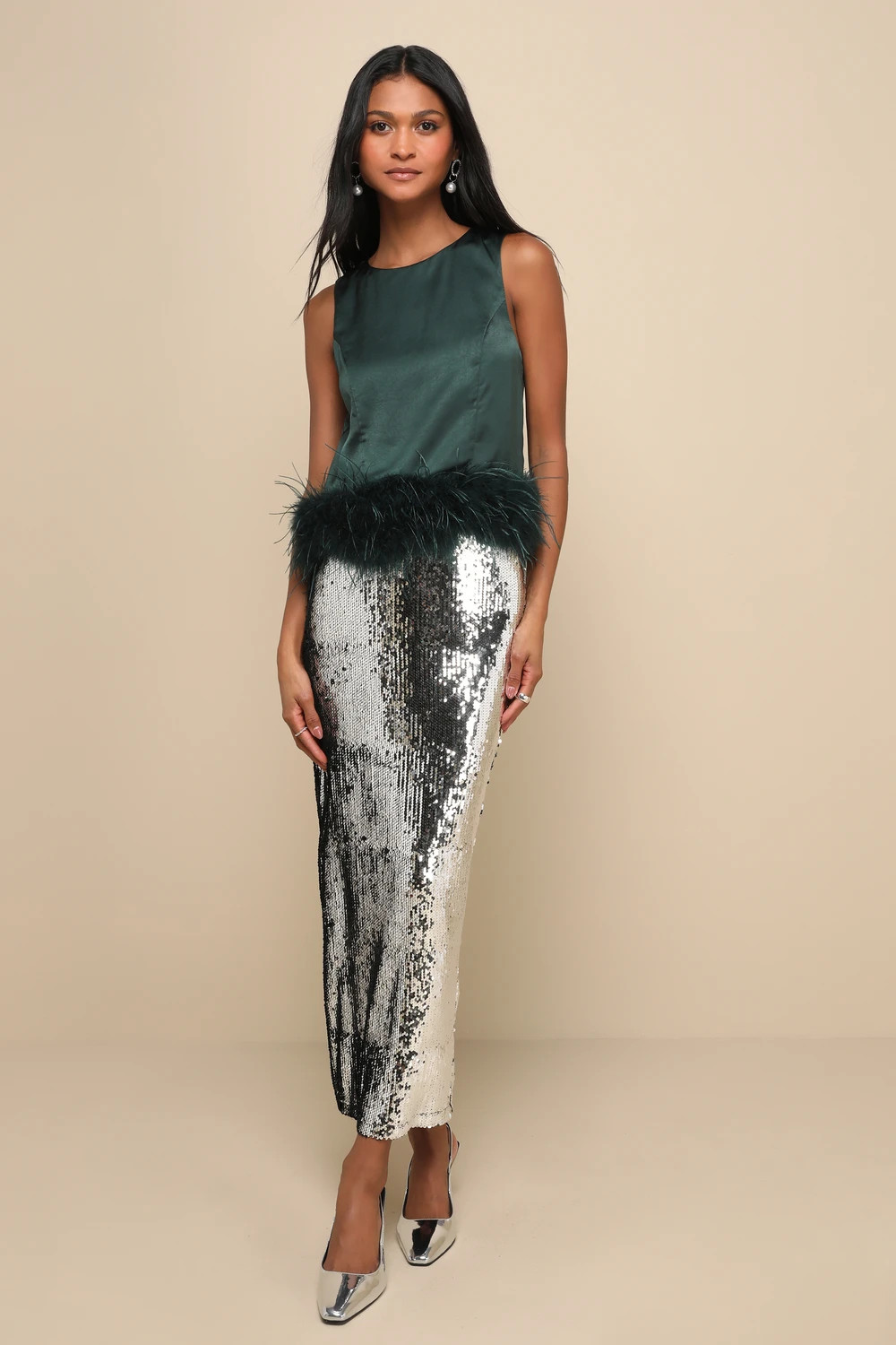 Fancy Fixation Emerald Green Satin Feather Tank Top | Lulus (US)