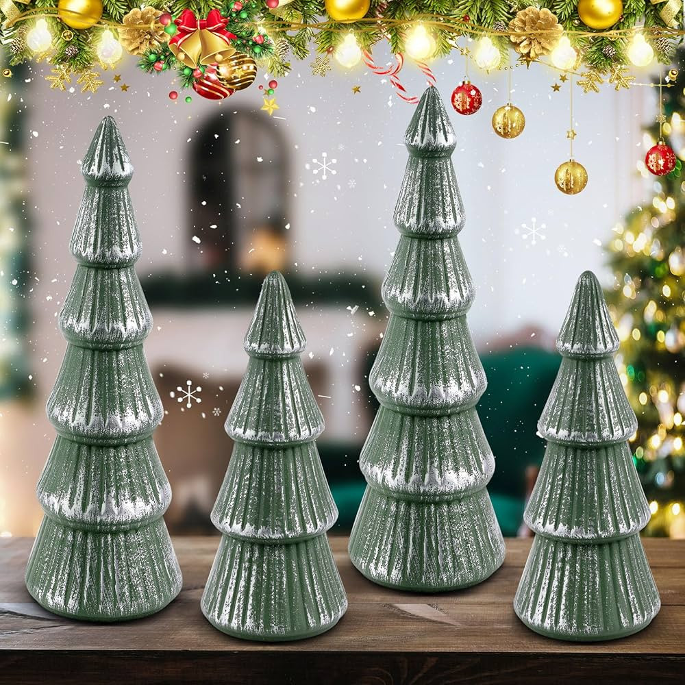 Queekay 4 Pcs Wooden Christmas Tree Tabletop Tree Figurine Unfinished Table Top Christmas Tree De... | Amazon (US)