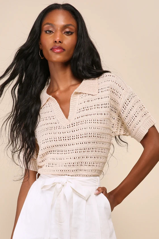 Effortless Impulse Beige Collared Short Sleeve Sweater | Lulus