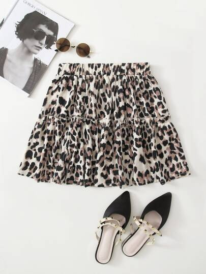 Frill Trim Leopard Print Skirt | SHEIN