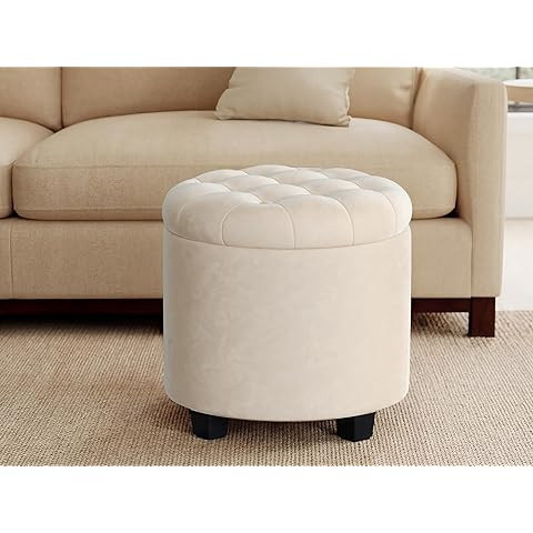 PINPLUS Round Storage Ottoman Boucle Ottoman with Tray, Teddy Velvet Footstool Cube for Living Ro... | Amazon (US)