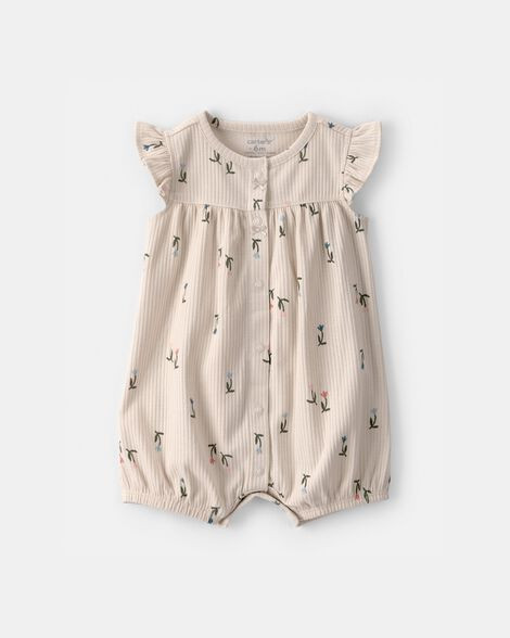 Baby Girl Floral Short-Sleeve Romper - Tan | Carter's | Carter's Inc