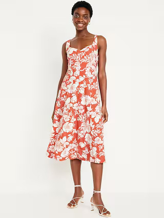 Fit &amp; Flare Linen-Blend Midi Dress | Old Navy (US)