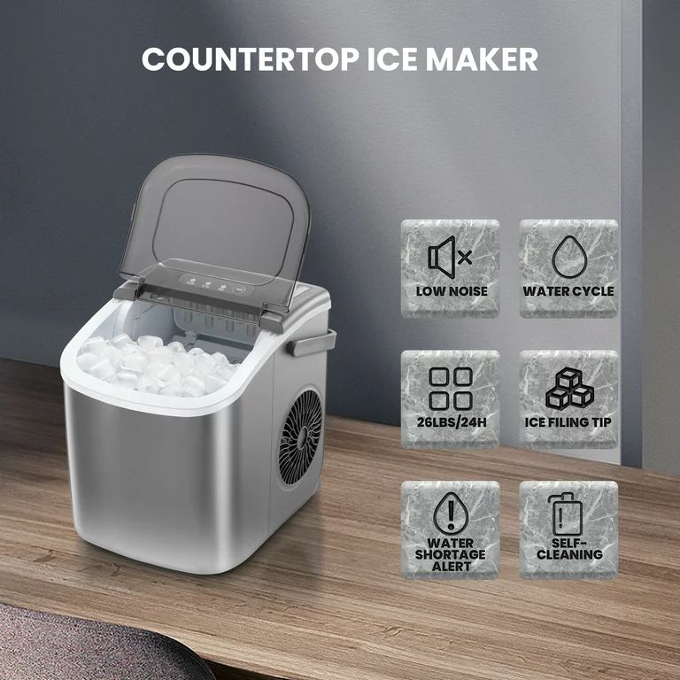 KISSAIR Countertop Ice Maker Portable Ice Machine with Handle, Self-Cleaning Ice Makers, 26Lbs/24... | Walmart (US)