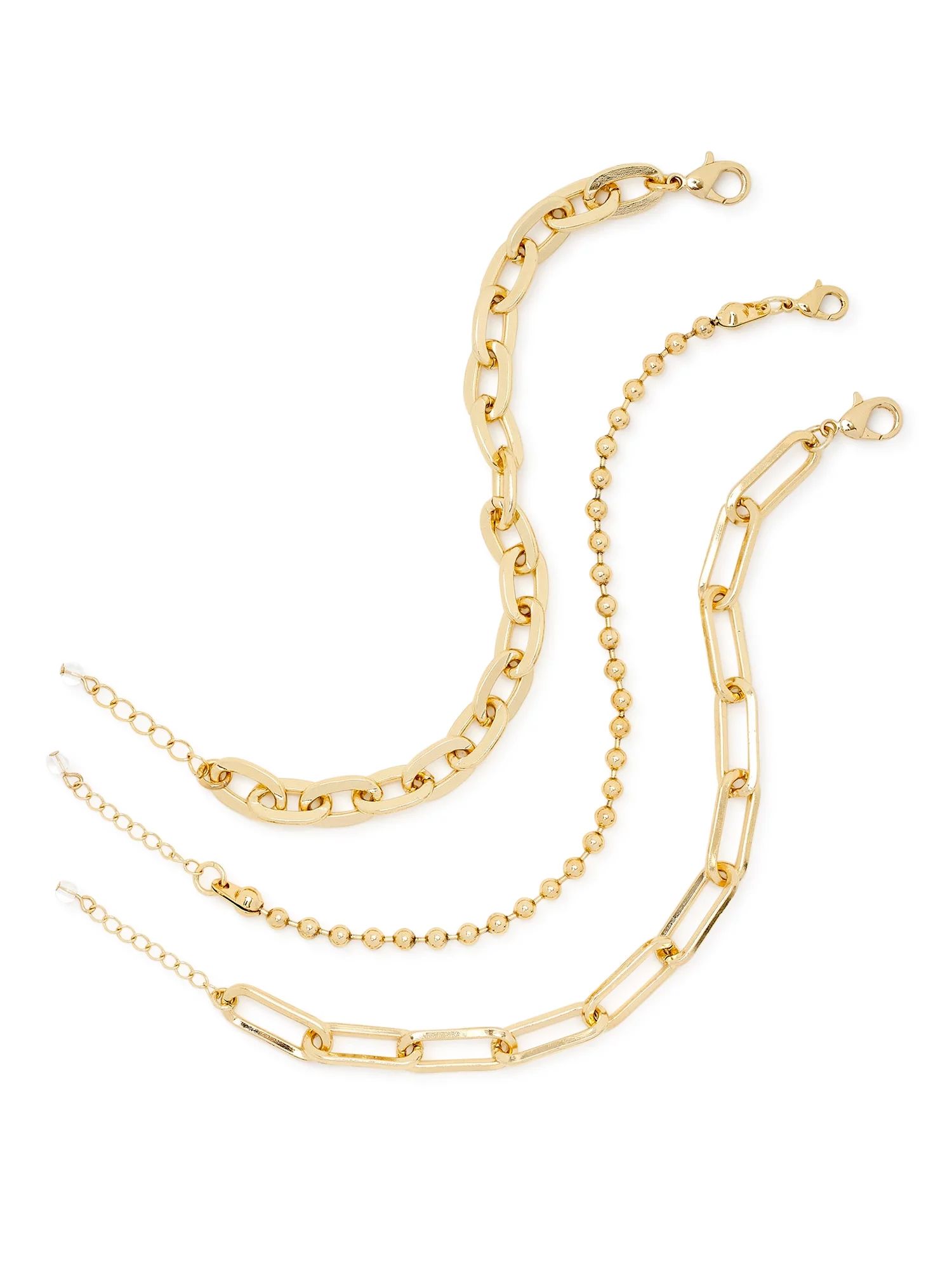 Scoop Womens Brass 14KT Gold Flash-Plated Brass Fashion Bracelets, 3-Piece Set | Walmart (US)