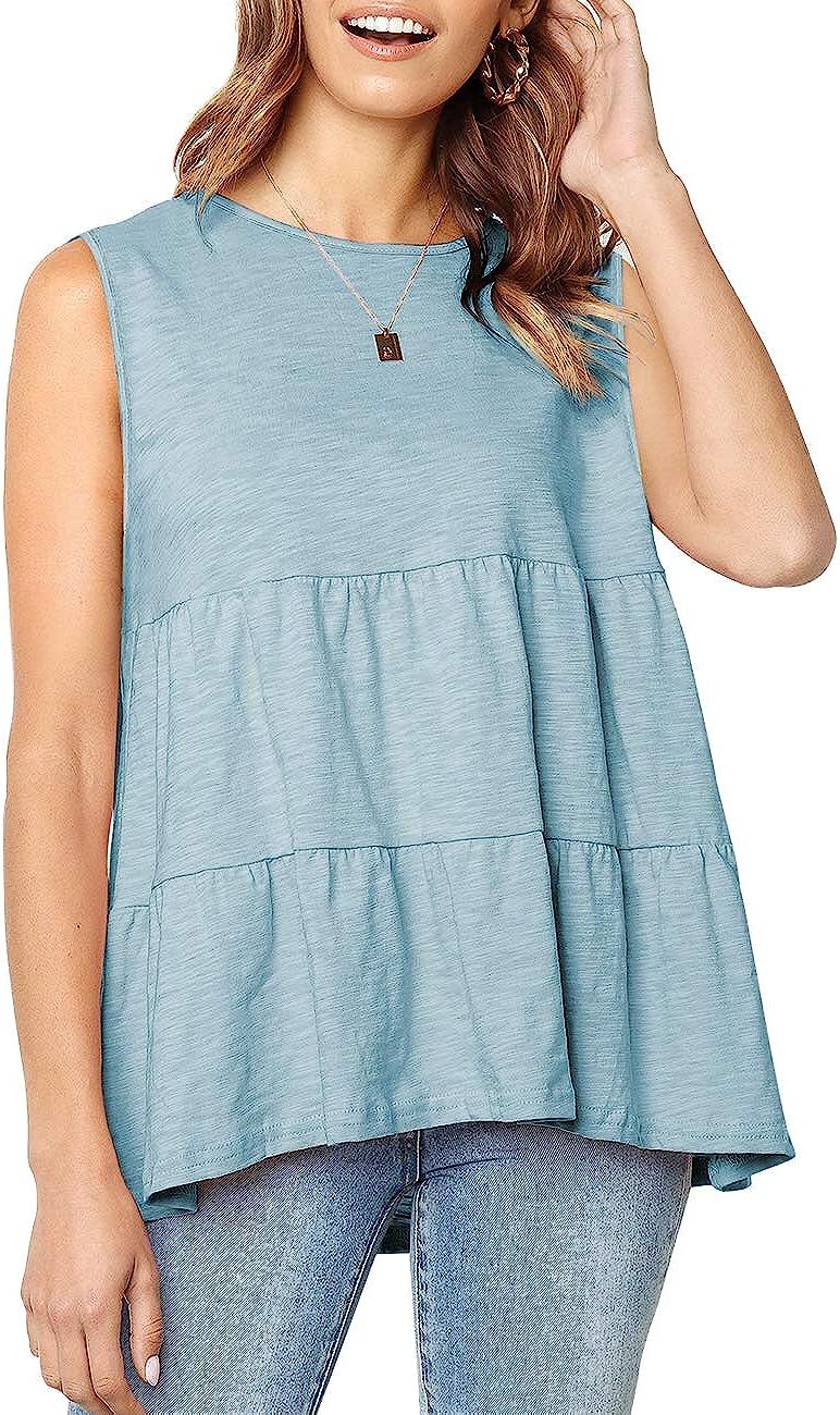 Defal Women's Summer Short Sleeve Loose T Shirt High Low Hem Babydoll Peplum Tops | Amazon (US)