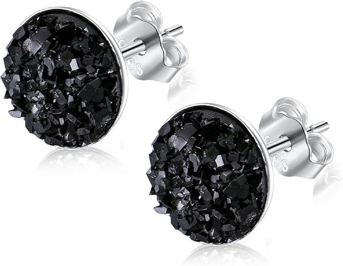 EVERU Druzy Stud Earrings, 925 Sterling Silver Crystal Studs Earrings for Women, 8 Colors Options | Amazon (US)