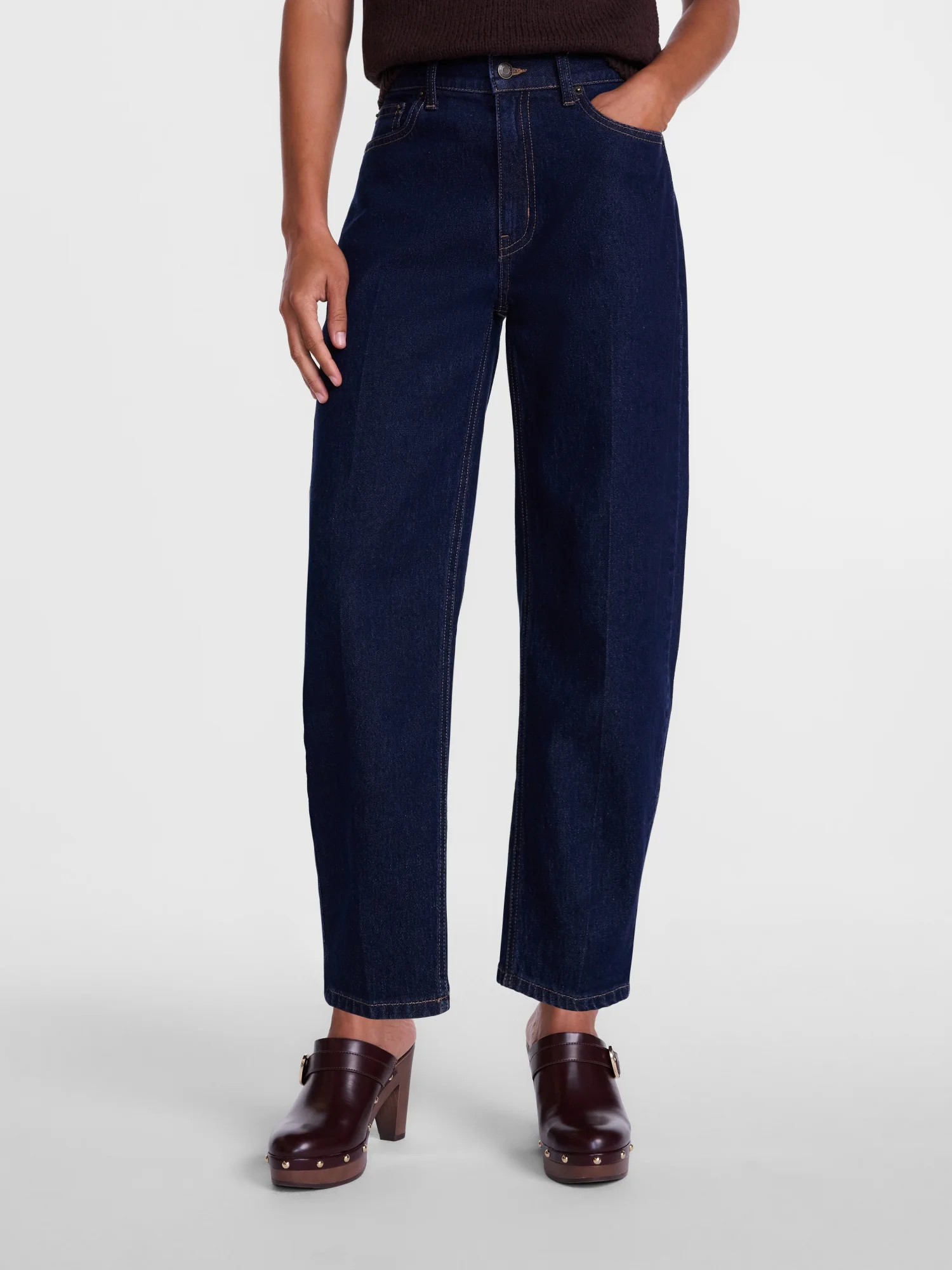 Scenario Women's and Women's Plus High Rise Tapered Barrel Crease Jeans, 27" Inseam, Sizes 0-28W | Walmart (US)