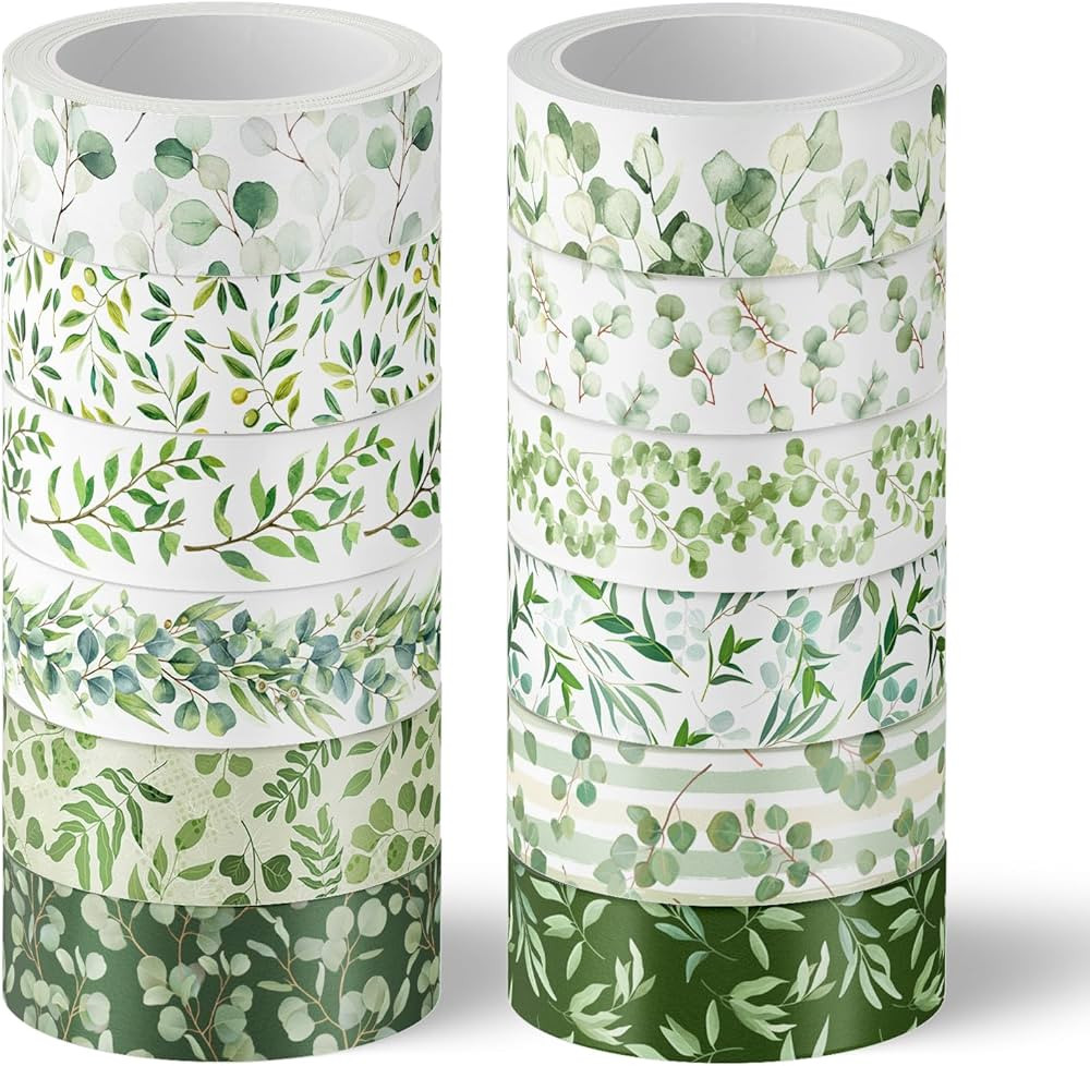 Whaline 12 Rolls Spring Greenery Washi Tape Green Eucalyptus Masking Tape for Scrapbook Journal C... | Amazon (US)