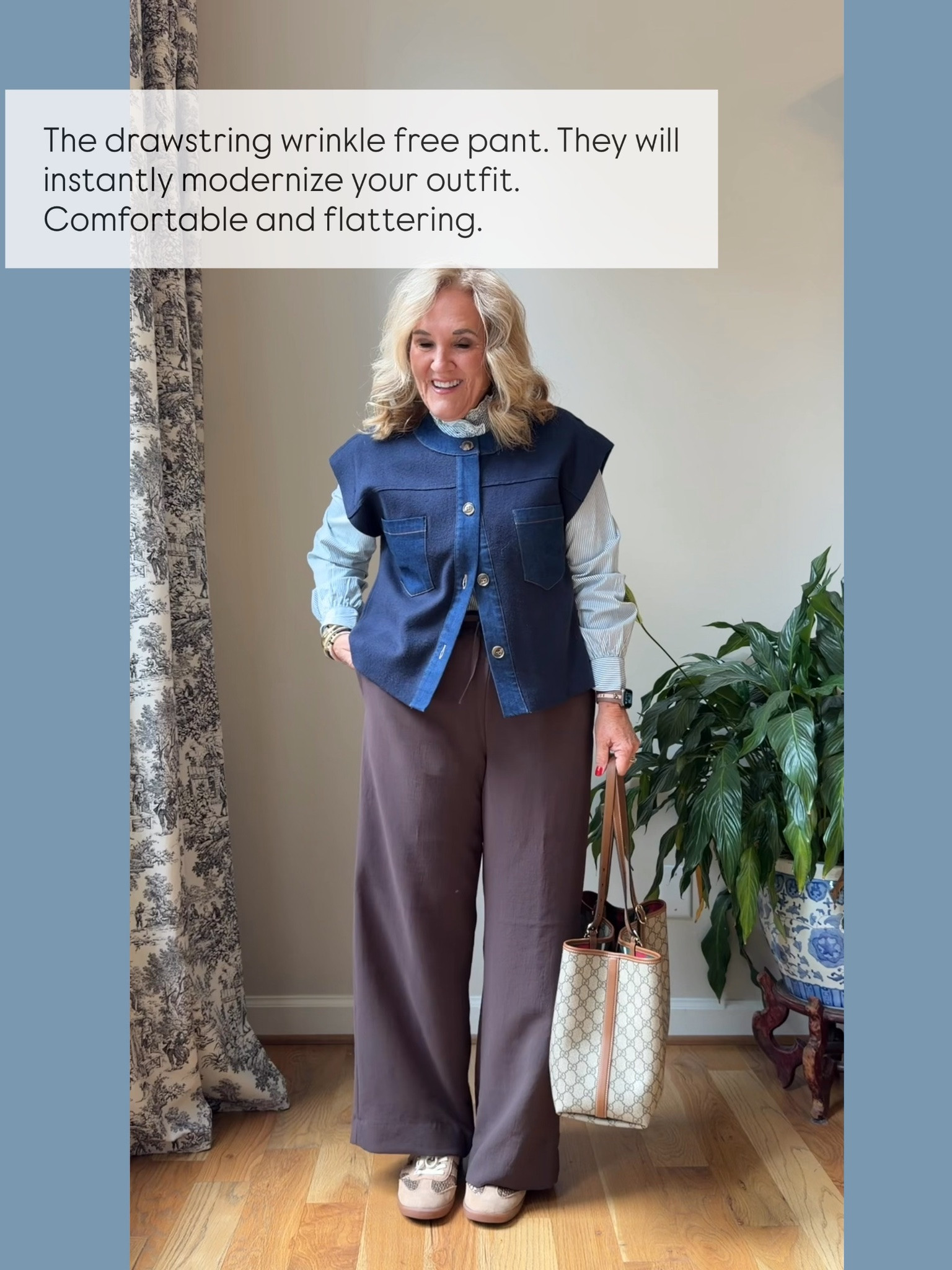 Sweater vest size medium it can be worn without a layer underneath in the summer
Blouse size 10
Pants size medium regular and I have them hemmed
Sneakers tts 

 #LTKOver40 #LTKTravel

#LTKWorkwear #LTKPetite