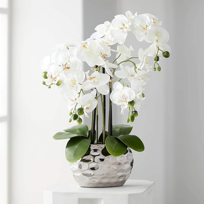 Dahlia Studios White Phalaenopsis 23" H Faux Orchid in Silver Resin Pot | Amazon (US)