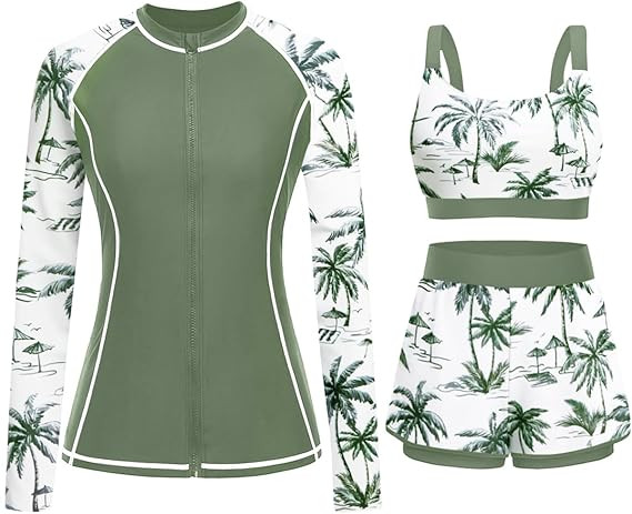 3 Piece Rash Guard for Women - Long Sleeve Swimsuits with Shorts SPF Zip up Swim Shirt with Built... | Amazon (US)