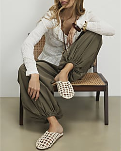 Beige Open Weave Mule Sandals | River Island UK & IE