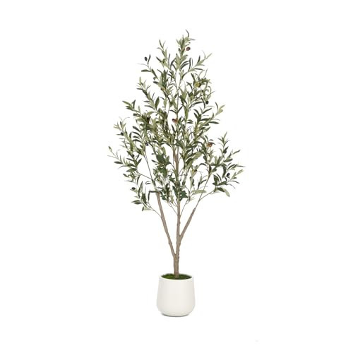 VIVATREES Olive Trees Artificial Indoor, 5FT Tall Faux Olive Tree with White Tall Planter, Artificial Plants with Natural Wood Trunk and Lifelike Fruits for Home Office Decor | Amazon (US)