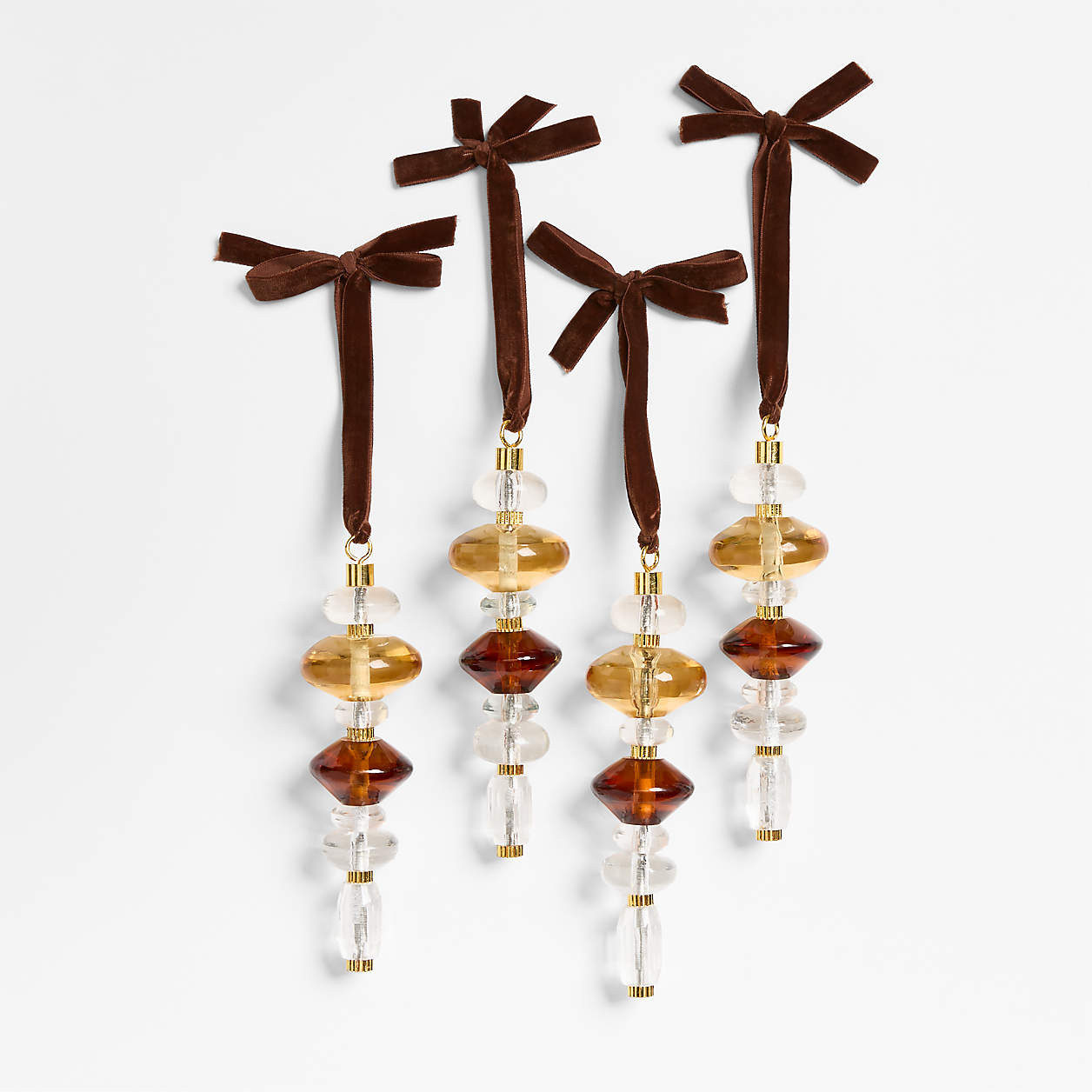 Amber, Gold and Clear Stacked Glass Tree 6.5 Christmas Tree Ornament, Set of 4 | Crate & Barrel | Crate & Barrel