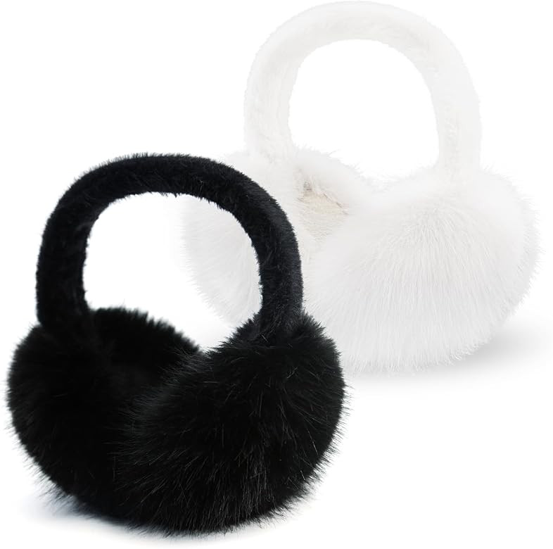 Women Winter Ear Muffs Fluffy Faux Fur Earmuffs Foldable Ear Warmer Girls Soft Ear Covers | Amazon (US)
