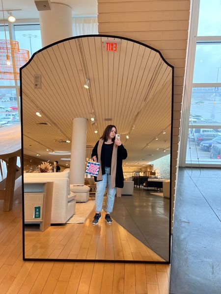 Out shopping and found the most beautiful full length floor mirror. 

Mom jeans, classic black tshirt, black cardigan, black and brown colour block Sherpa shacket

#LTKFind #LTKhome #LTKstyletip