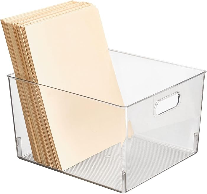 mDesign Large Plastic Office Storage Organizer Container Bin with Handles - Basket for Cabinet, C... | Amazon (US)