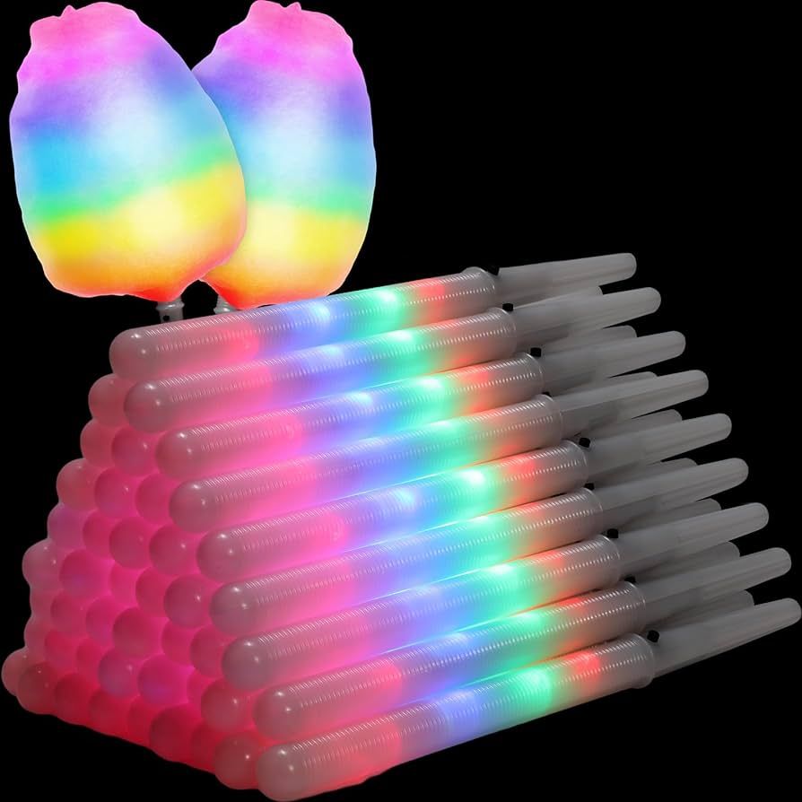 50 Pcs LED Cotton Candy Cones 8 Mode Flashing Glow Cotton Candy Sticks Reusable Colorful Cotton C... | Amazon (US)