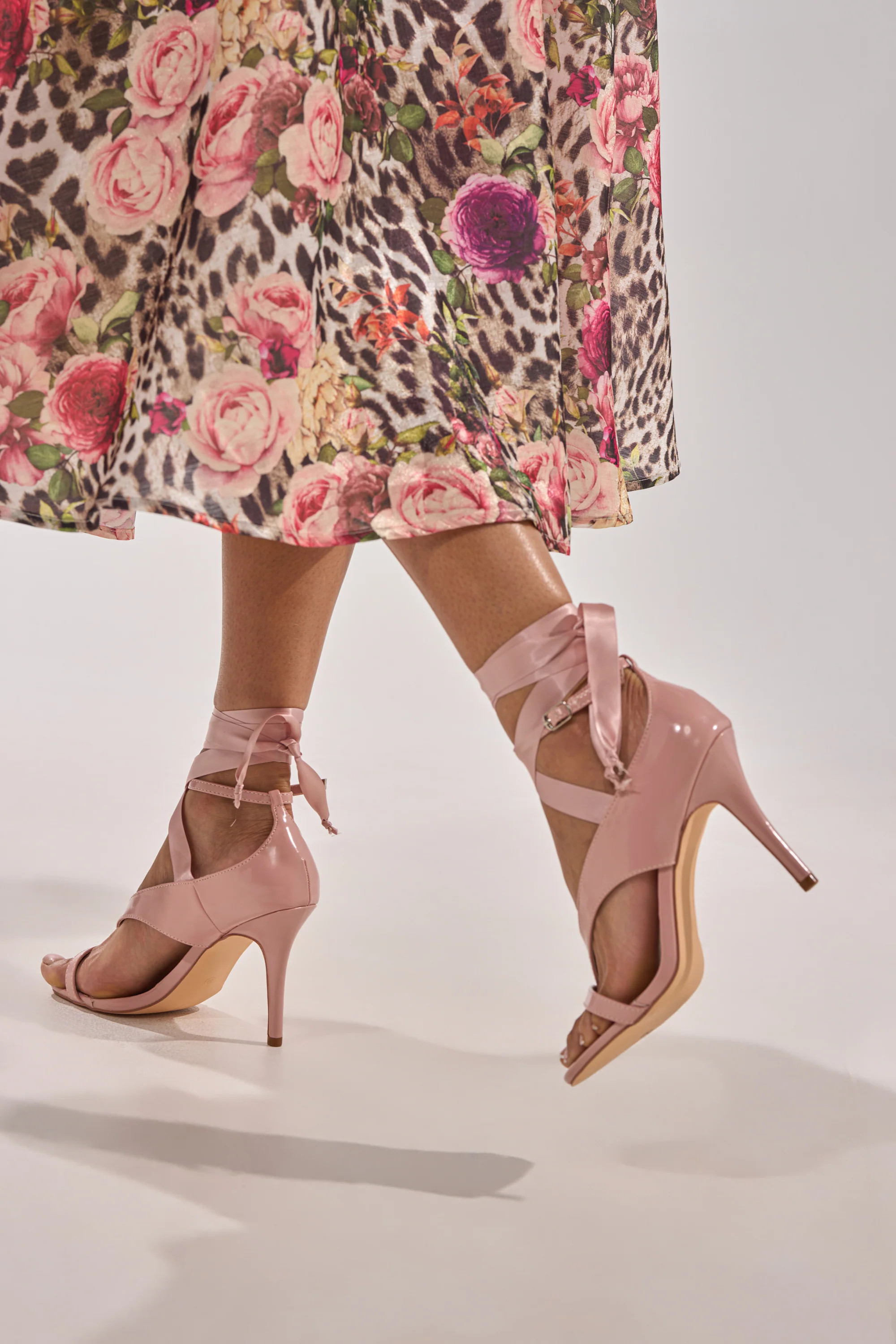 AKIRA GOLD SIEGER PINK PATENT WRAP UP BALLERINA STILETTO SANDAL | AKIRA