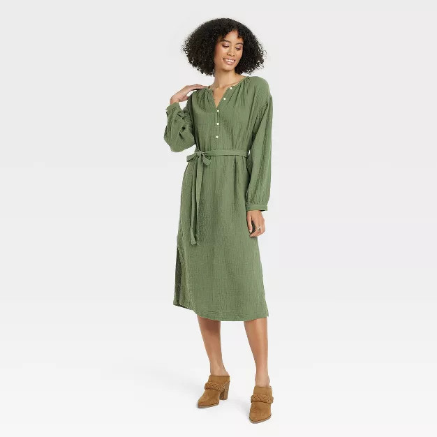 Women's Balloon Long Sleeve Tie-Front Shirtdress - Universal Thread™ | Target