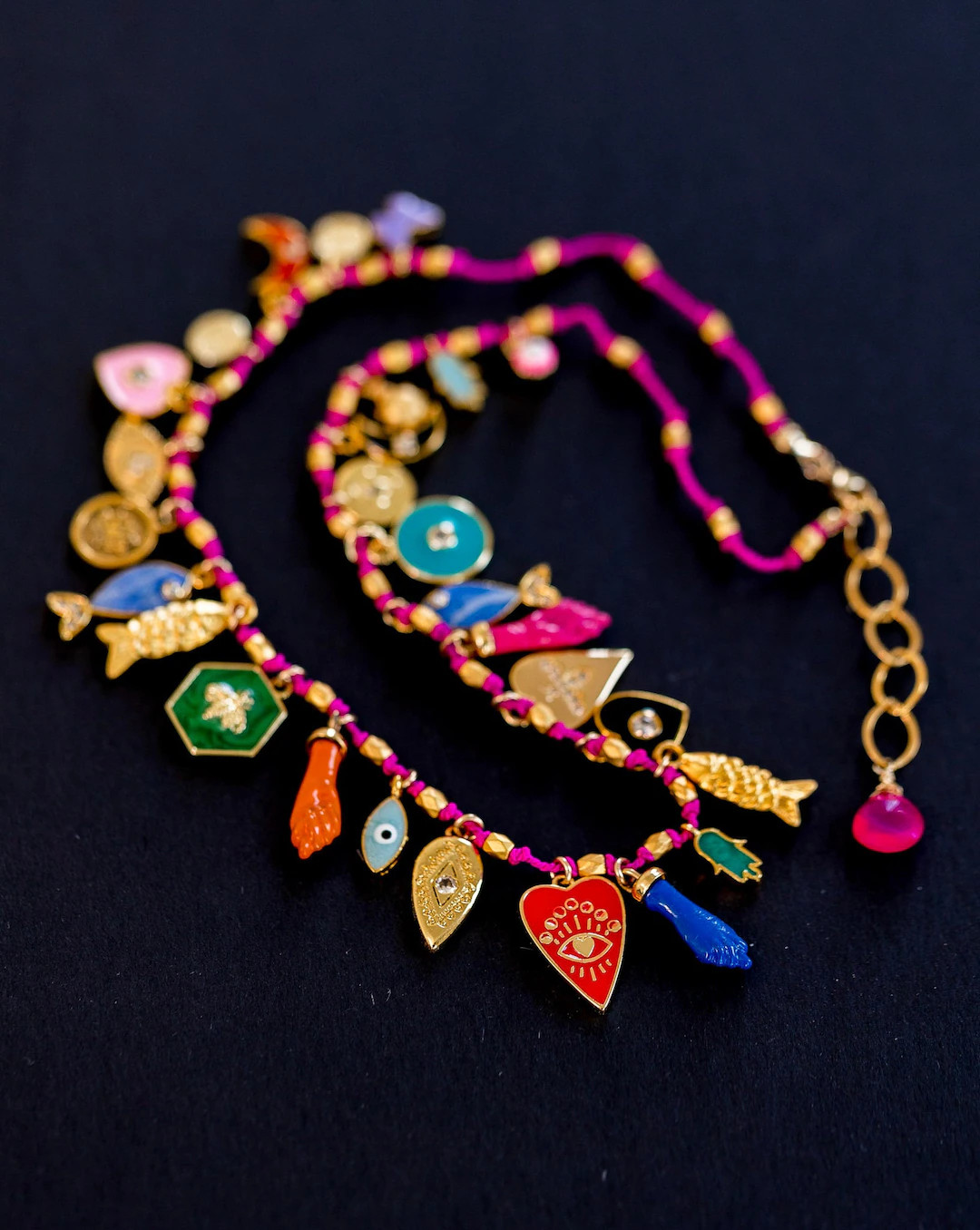 Charm Necklace, TWENTY SEVEN CHARMS, Hand Knotted Necklace, Stacked Charm Necklace, Layering Neck... | Etsy (US)