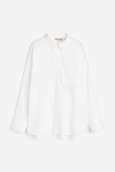 Oversized Linen-blend Shirt - White - Ladies | H&M US | H&M (US + CA)