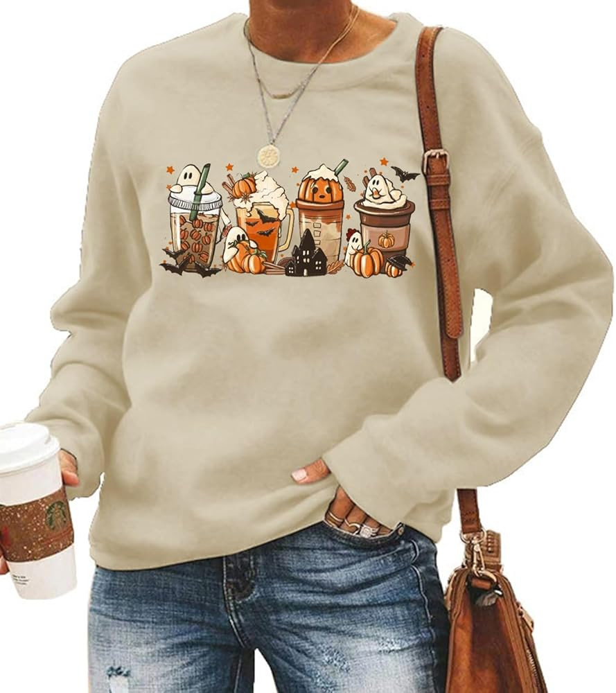 FCHICH Pumpkin Spice Latte Sweatshirt for Women Halloween Coffee Lover Shirt Gift Casual Fall Lon... | Amazon (US)