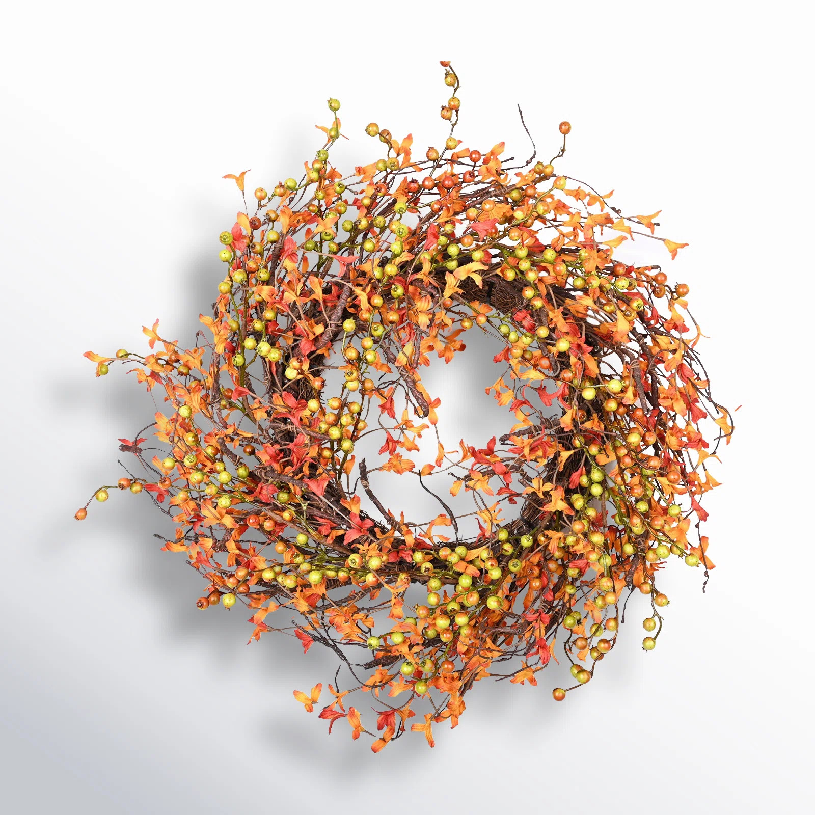 24" Handcrafted Fall Autumn Twig Berry Front Door Wreath | Birch Lane