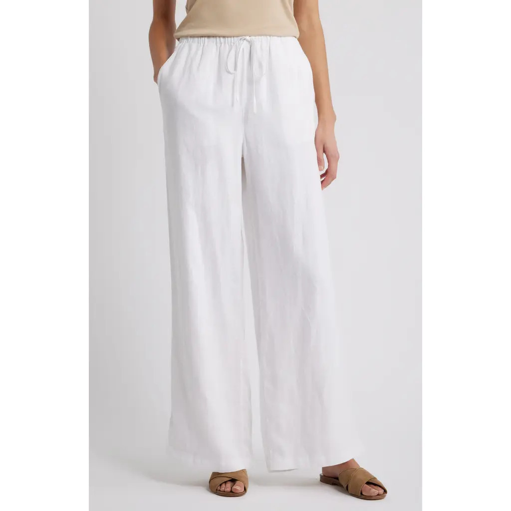 caslon(r) Easy Wide Leg Linen Pants in White at Nordstrom, Size X-Large | Nordstrom