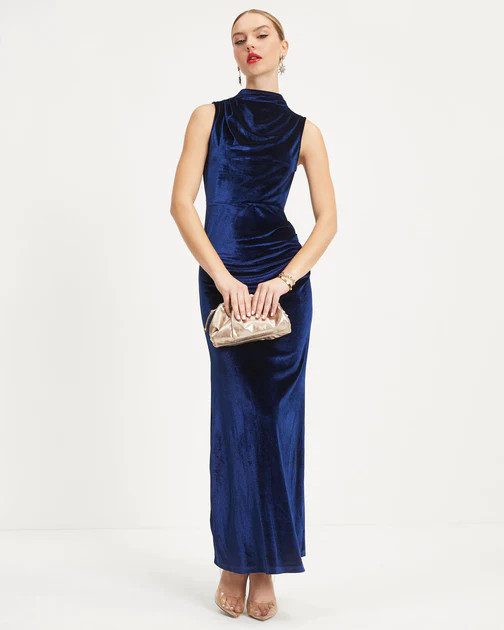 Sweetest Hello Velvet Drape Maxi Dress - Navy | VICI