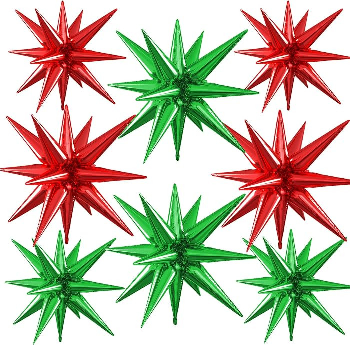 Red Green Star Balloons, 22/27 Inch Red and Green Star Foil Balloons, Cone Spike Balloon, Aluminu... | Amazon (US)